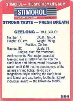 1990 AFL Scanlens Stimorol #15 Paul Couch Back